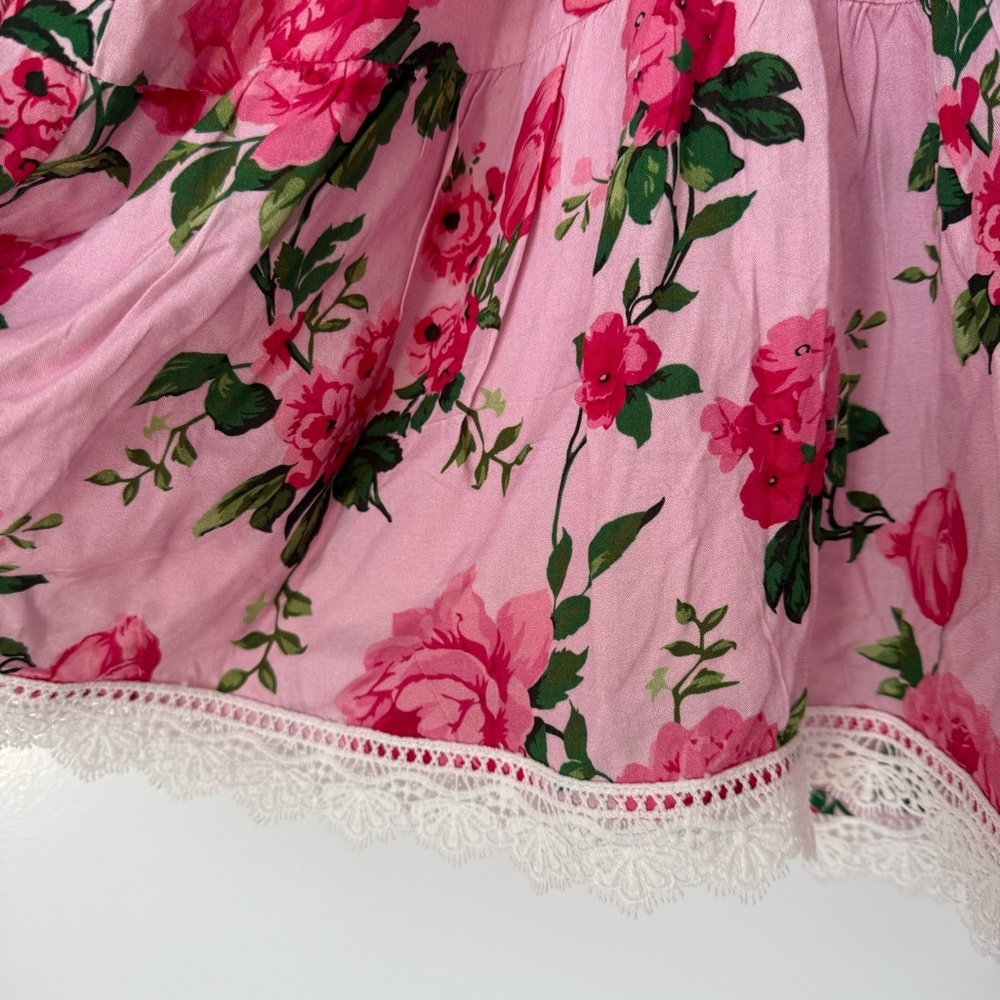 Barbie Pink Rose Floral LoveShackFancy style Mini Cut Out Flowy Summer Dress XS - Picture 13 of 13